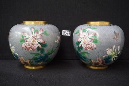 2 vasi cinesi in cloisonné – decorati con uccelli 