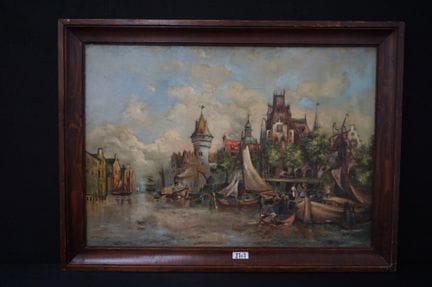 A. MAGNAN ——《热闹的港口》——布面油画——署名——1943年作——70 x 100 厘米