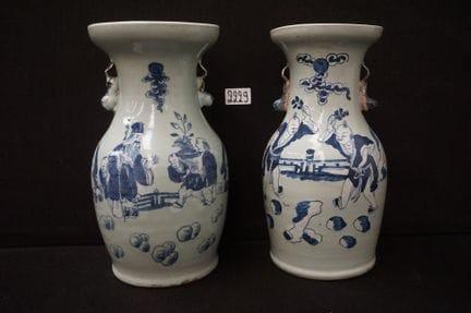 2 vasi cinesi con smalto celadon - decorati con fi