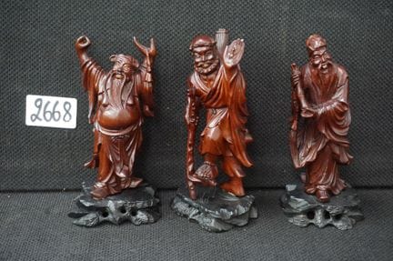 3 bellissime statue cinesi in legno - A: 14 cm