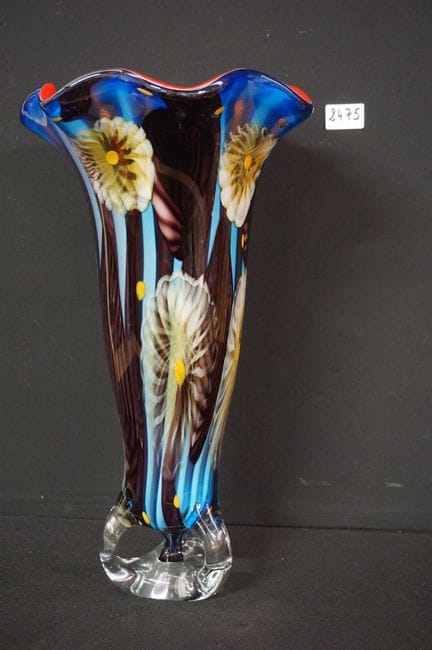 magnifique grand vase en verre coloré - style MURA