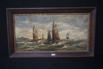 古斯塔夫·赫林克（1884—1954）——《海景——出海捕鱼》——布面油画——署名——55 × 11