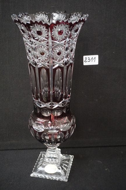 Grande vaso boemo in cristallo tagliato a mano - t