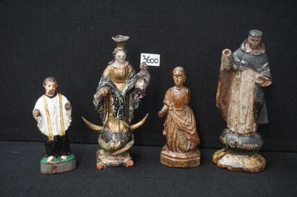 4 antike religiöse Holzfiguren – polychrom – darun