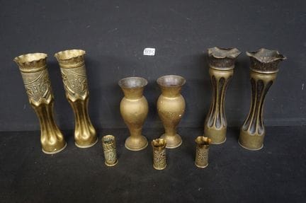 TRENCH ART – 8 bearbeitete Granaten – Höhe bis zu 
