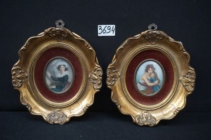 2 oval miniature paintings with gilded frames—fram