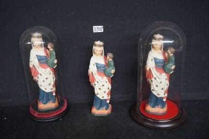 3 religious plaster statues—replicas of the VIRGA 