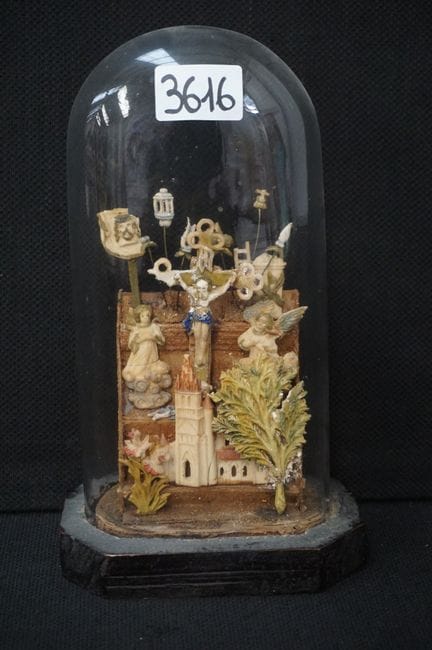 religious folk art under a globe - 19th century - 