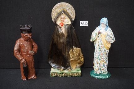 3 various religious figurines—in faience, ceramics