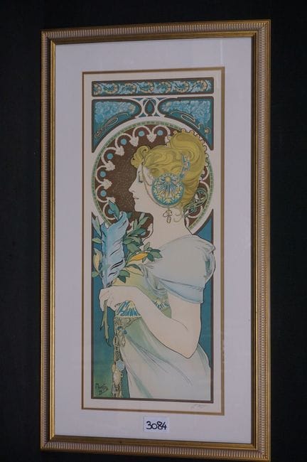 阿尔丰斯·穆夏（1860—1939）（据原画）——《羽毛》——丝网版画——版面签名——81 × 31