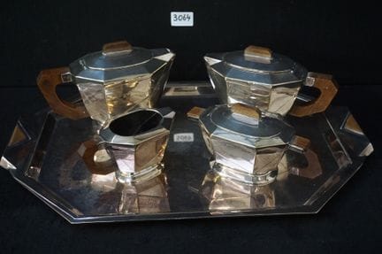 Joli service à café et à thé Art déco en argent pl