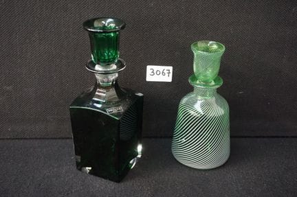 SAINT LOUIS - 2 assorted carafes in green-tinted c