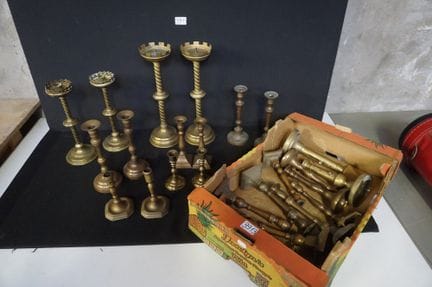 34 copper candlesticks—17 pairs—height up to: 38 c