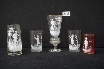 5 assorted glasses in the MARY GREGORY style—hand-