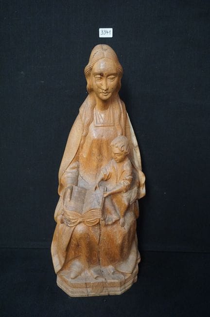 Religiöse Figur aus Eichenholz – „Madonna mit Kind