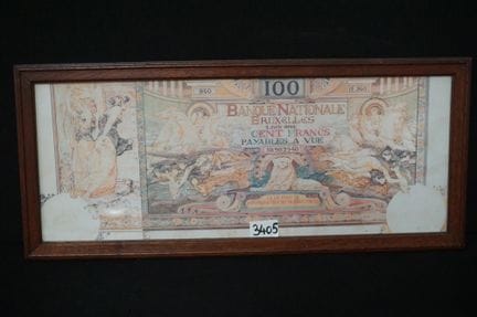 gerahmte alte Reproduktion einer belgischen 100-Fr