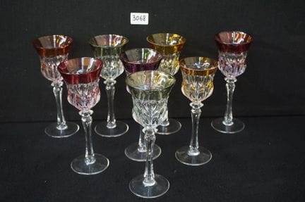 8 colored glasses made of Bohemian crystal - H: 21
