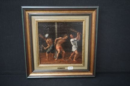 tableau ancien - « La flagellation du Christ » - h