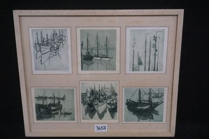 莱昂·斯梅茨（1895—1980）——《渔船》——6幅蚀刻版画装裱于同一画框内——版面签名——画框尺