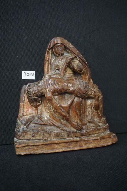 Ensemble religieux antique rare en bois - « Pietà 