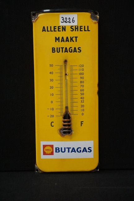 Vintage-Werbetafel aus Emaille mit Thermometer – „