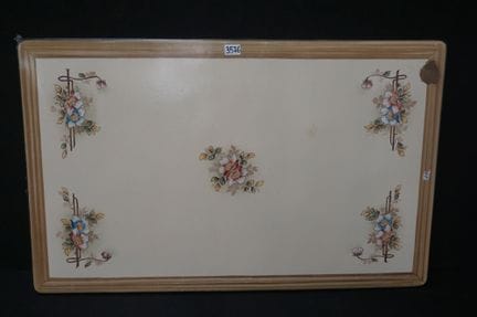 Vintage-Tischplatte aus Emaille - florales Dekor -