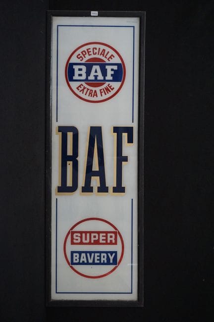 Große Vintage-Werbetafel aus Glas – „SPECIALE BAF 