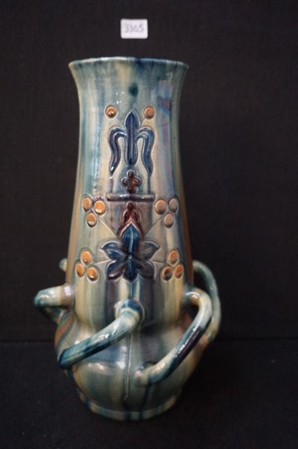 Große Art-Déco-Vase – flämische Keramik – mit 6 He