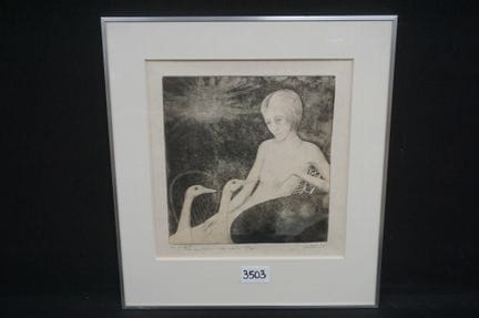 罗兰·德沃尔德（1938 -  ）——《带鹅的女孩》——铜版画——铅笔签名——附题词——36 x 3
