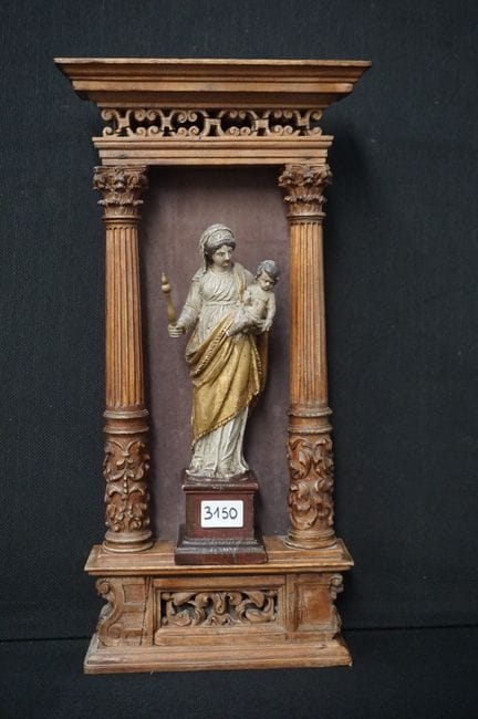 Estatua religiosa antigua de madera + nicho - sigl