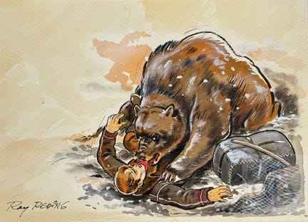 Reding / Dessin orignal illustrant un ours attaqua