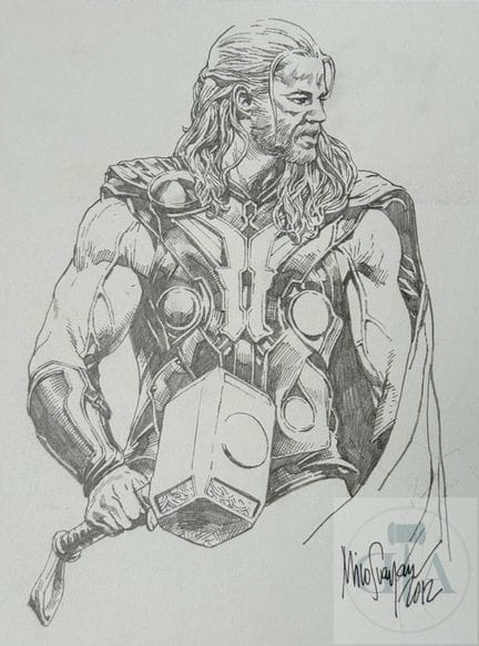 Suayan Mico / Thor.  Dessin orignal illustrant un 
