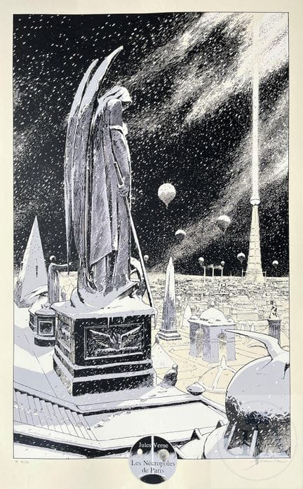 Schuiten / Jules Vernes.  Sérigraphie "Les nécropo