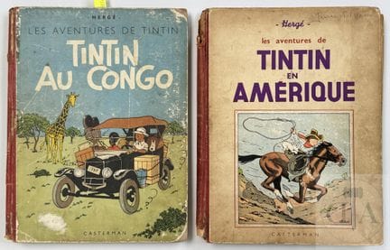 Hergé / Tintin.  Paire d'albums NB:
- "Tintin au C