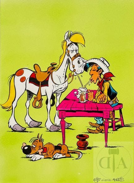 Sipp / Lucky Luke.  Dessin original réalisé en hom