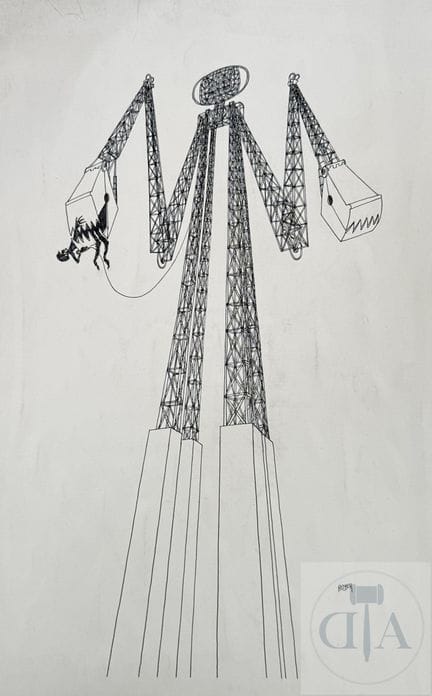 Royer / Dessin original XL surréaliste illustrant 