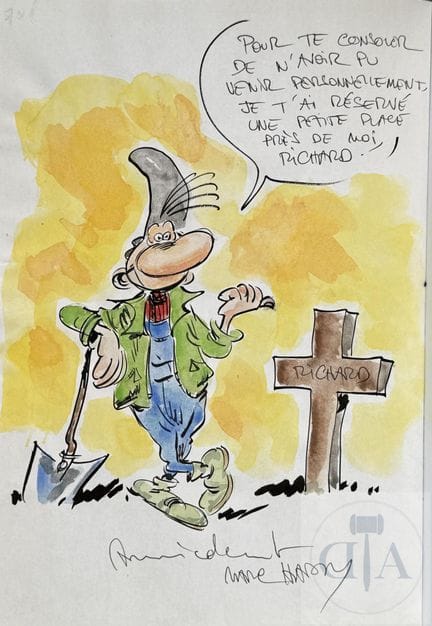 Hardy / Pierre Tombal.  Dessin original dédicacé r