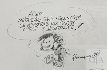 Franquin / Gaston.  Dessin original dédicacé réali