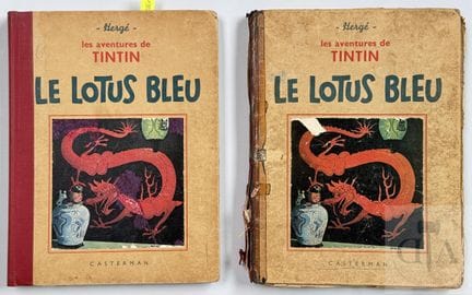 Hergé / Tintin.  Paire d'albums NB "Le Lotus bleu"