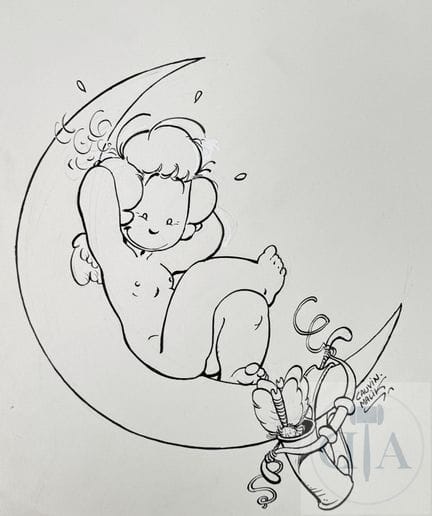 Malik / Cauvin / Cupidon.  Dessin original réalisé