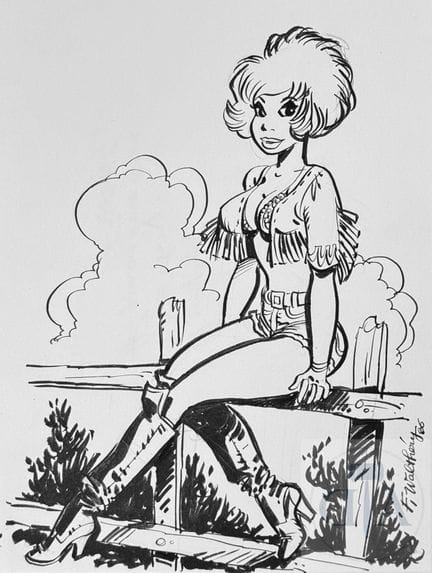 Walthéry / Natacha.  Dessin original "Cow girl" de