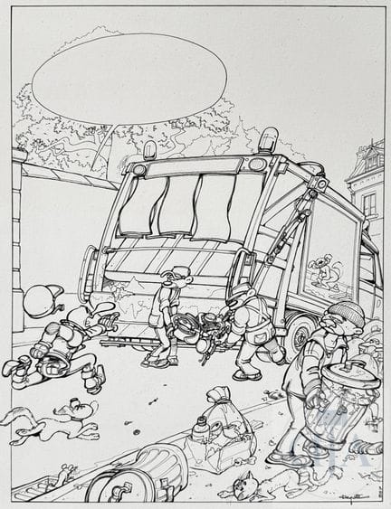 Degotte / Les motards.  Dessin original d'un gag (
