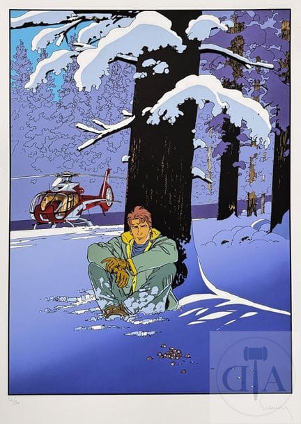 Francq / Largo Winch.  Sérigraphie avec hélicoptèr
