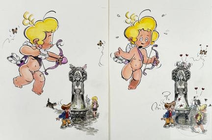 Malik / Cauvin / Cupidon.  Paire de dessins origin