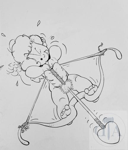 Malik / Cauvin / Cupidon.  Dessin original réalisé