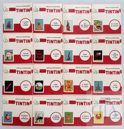 Hergé / Tintin.  Collection de 16 feuillets de déc