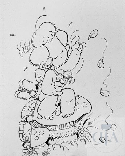 Malik / Cauvin / Cupidon.  Dessin original réalisé