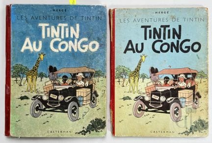 Hergé / Tintin.  Paire d'albums "Tintin au Congo" 