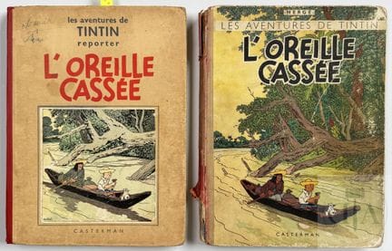 Hergé / Tintin.  Paire d'albums NB "L'oreille cass