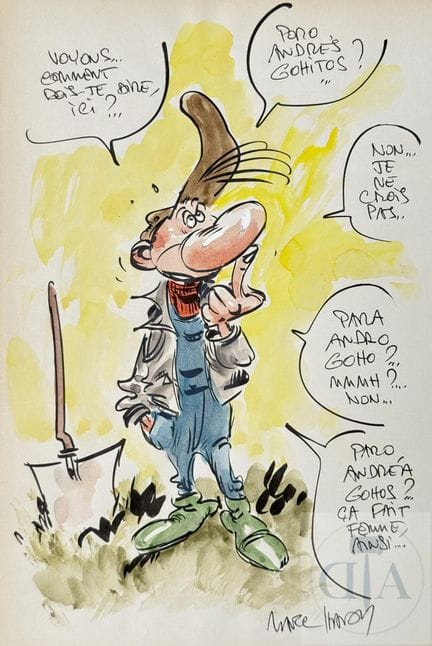 Hardy / Pierre Tombal.  Dessin original réalisé à 